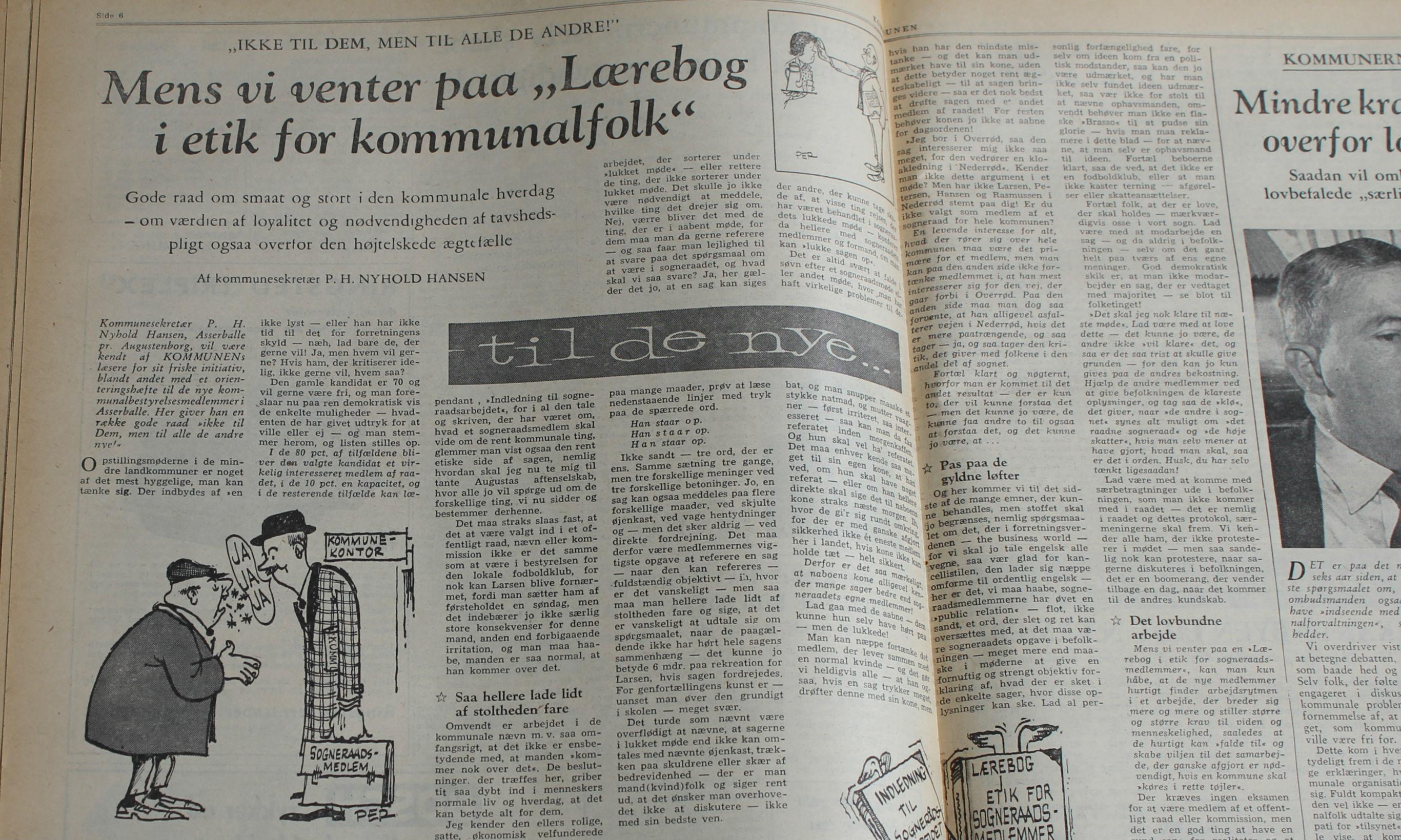 Kommunesekretær P.H. Nyhold Hansen gav gode råd til de nyvalgte i 1962.