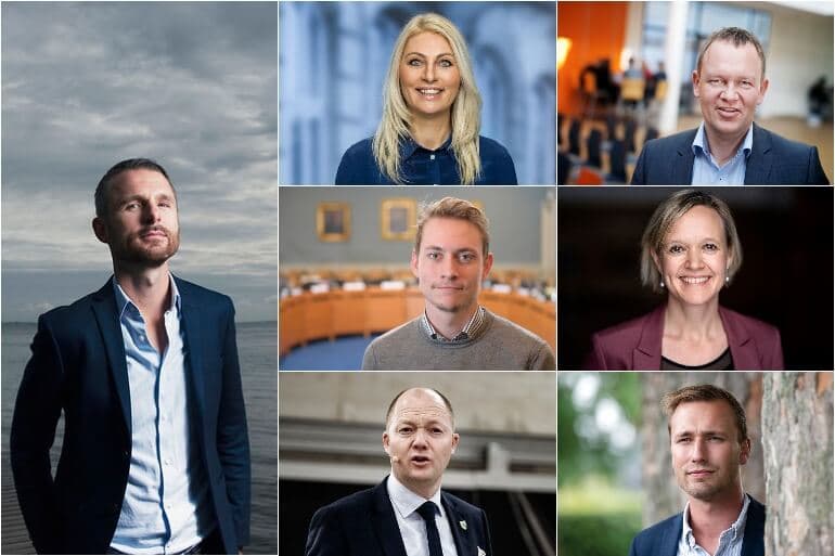 Fra venstre: Christian Budde (Aarhus), Maja Torp (Aalborg), Jesper Frost (borgmester Esbjerg), Christian Brøns (Randers), Cecilia Lonning-Skovgaard (beskæftigelses- og integrationsborgmester København), Jens Ejner Christensen (borgmester Vejle), Christoffer Lilleholt (rådmand Odense).