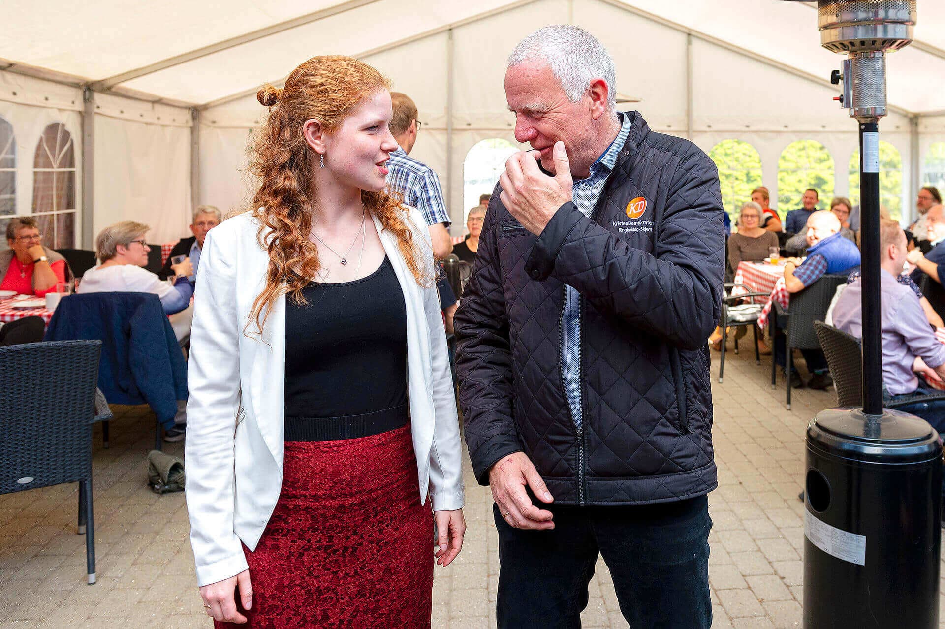 Kristendemokraternes resultat ved KV21 tyder på, at Kristendemokraterne har momentum, fortæller landsformand Isabella Arendt (KD). Partiets største stemmesluger blev Kristian Andersen (KD) i Ringkøbing-Skjern. Fotoet her er af de to fra valgkampen op til Folketingsvalget i 2019.